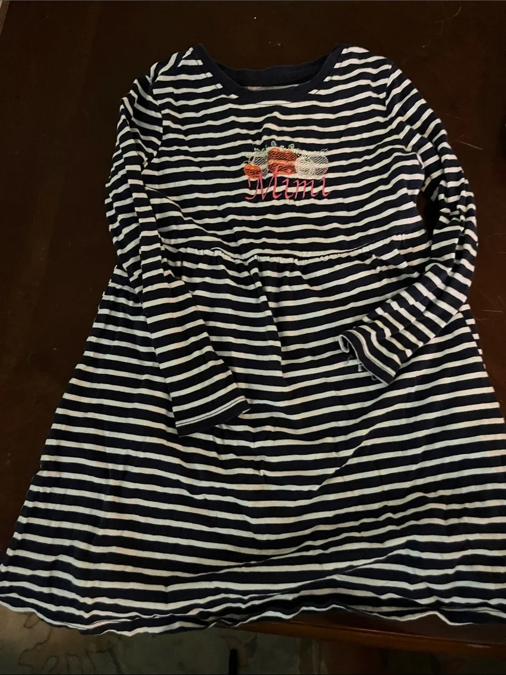 Old Navy Navy and White Striped Girls Dress with Pink 'Mimi' Embroidery